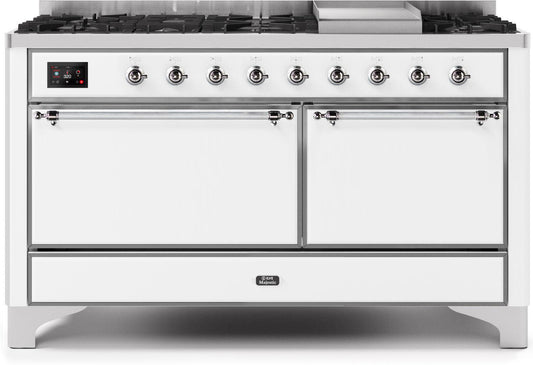 ILVE 60-Inch Majestic II Dual Fuel Range with 9 Sealed Burners - Griddle - Dual Oven - White (UM15FDQNS3WHC)