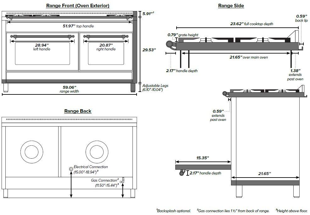 ILVE 60-Inch Nostalgie - Dual Fuel Range with 8 Sealed Burners - 5.99 cu. ft. Oven - Griddle with Bronze Trim in Glossy Black (UPN150FDMPNY)