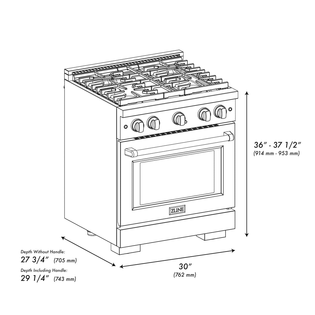 ZLINE 30-Inch Gas Range with 4 Burners and 4.2 cu. ft. Convection Gas Oven in Stainless Steel (SGR30)