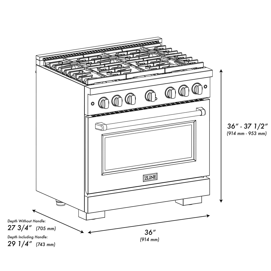 ZLINE 36-Inch Gas Range with 6 Gas Burners 5.2 cu. ft. Convection Gas Oven in Stainless Steel (SGR36)