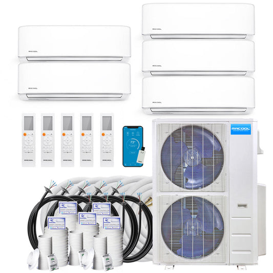 MRCOOL DIY 4th Gen Mini Split - 5-Zone 48,000 BTU Ductless Air Conditioner and Heat Pump with 9K + 9K + 9K + 9K + 9K Air Handlers, 16 ft. Line Sets, and Install Kit