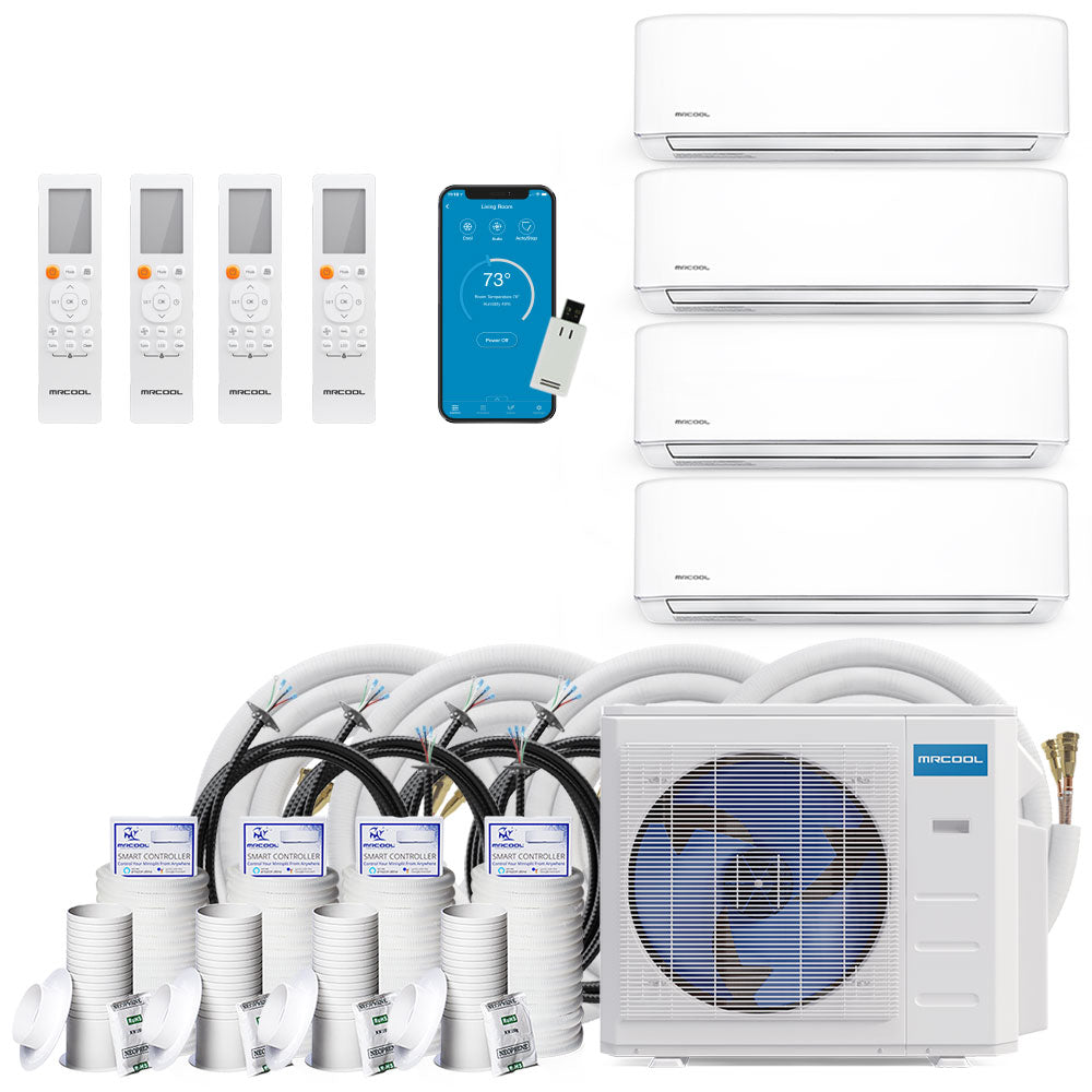 MRCOOL DIY 4th Gen Mini Split - 4-Zone 48,000 BTU Ductless Air Conditioner and Heat Pump with 12K + 12K + 12K + 12K Air Handlers, 25 ft. Linesets, and Install Kit