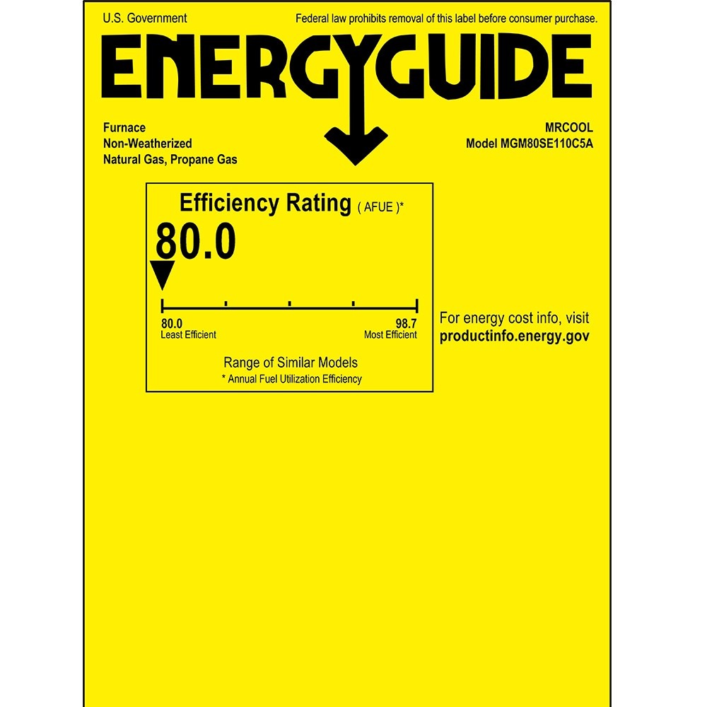 MRCOOL Signature 80% AFUE, 110K BTU, 5 Ton, UpflowithHorizontal 5-Speed Gas Furnace - 21-Inch Cabinet (MGM80SE110C5A)