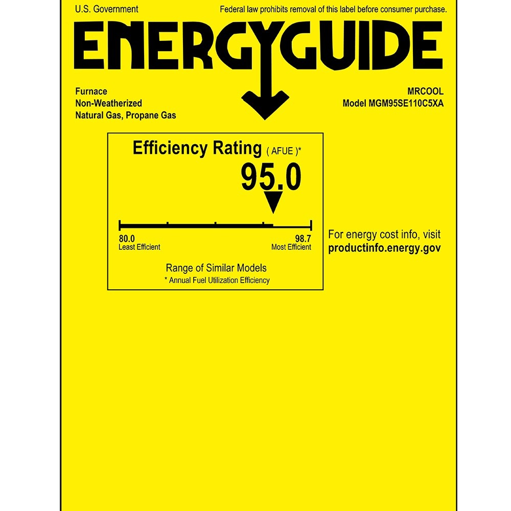 MRCOOL Signature 95% AFUE, 110K BTU, 4 Ton, Multi-Position Multi-Speed Gas Furnace - 21-Inch Cabinet (MGM95SE110C5XA)