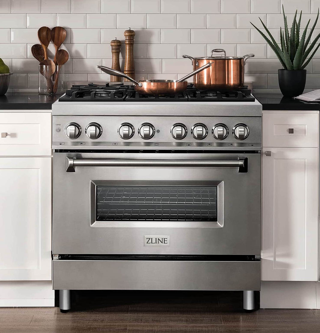 ZLINE 3-Piece Appliance Package - 36-inch Dual Fuel Range, Stainless Steel Dishwasher, & Premium Hood (3KP-RARH36-DW)