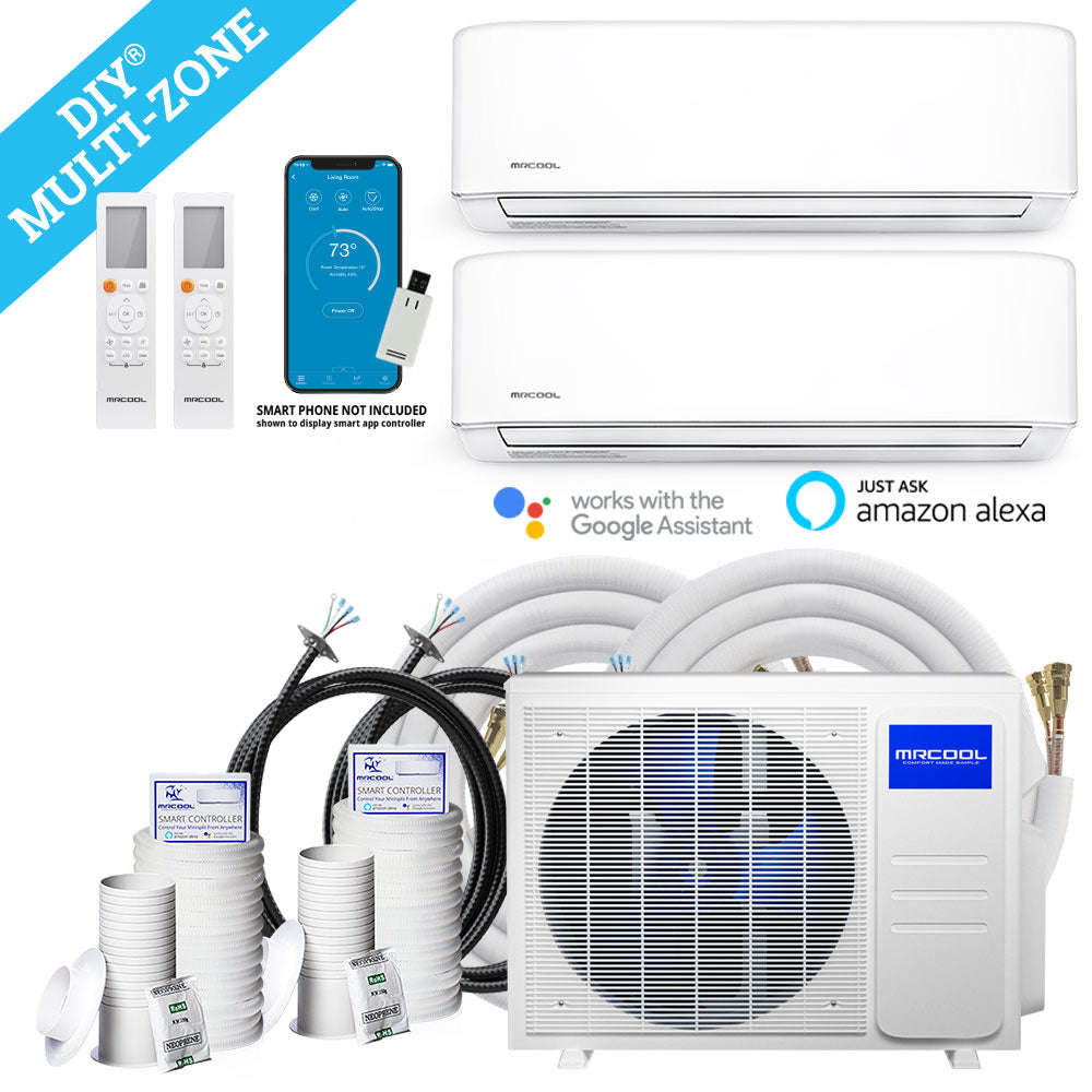 MRCOOL DIY 4th Gen Mini Split - 2-Zone 48,000 BTU Ductless Air Conditioner and Heat Pump with 36K + 9K Air Handlers, 50 ft. Line Sets, and Install Kit