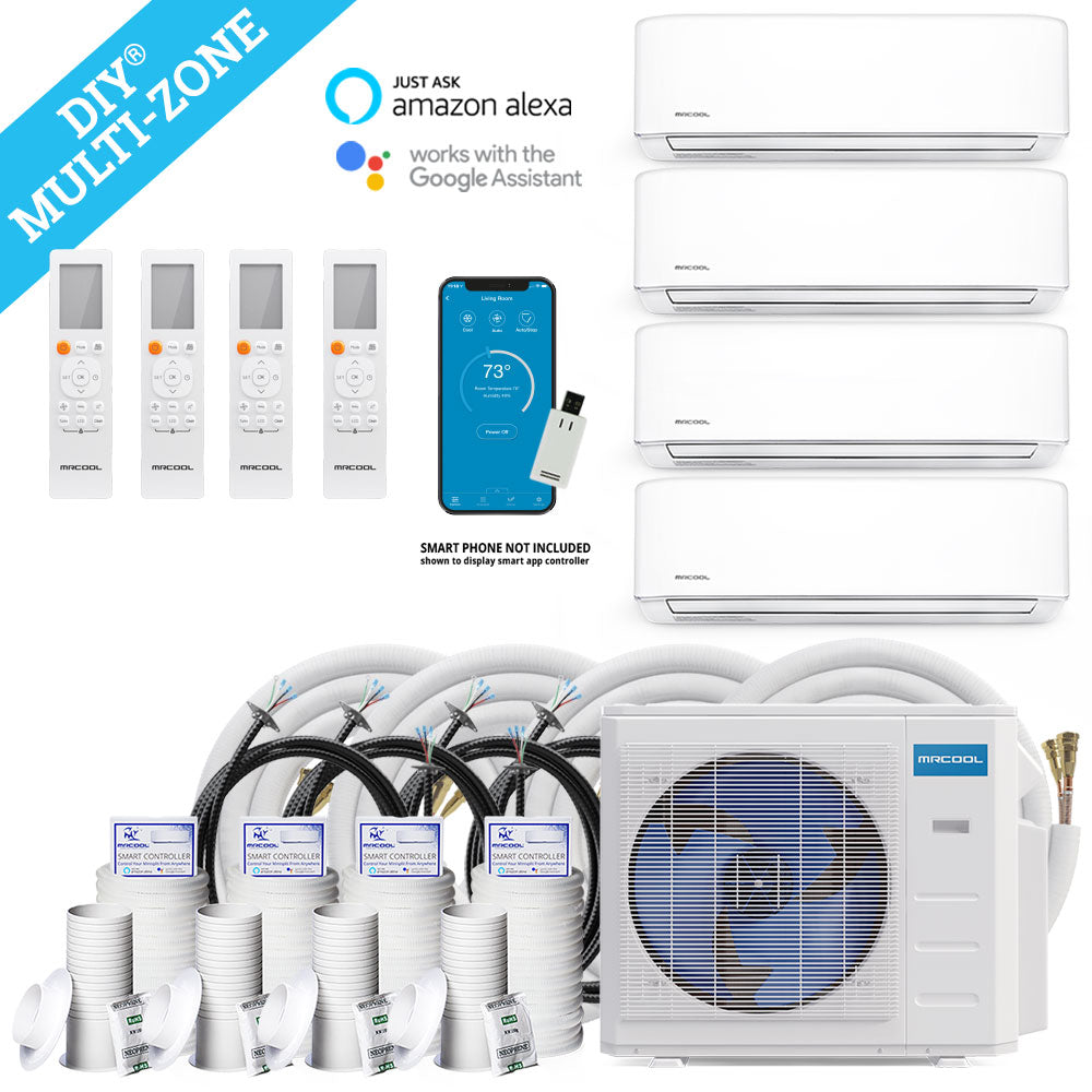 MRCOOL DIY 4th Gen Mini Split - 4-Zone 48,000 BTU Ductless Air Conditioner and Heat Pump with 18K + 18K + 9K + 9K Air Handlers, 50 ft. Line Sets, and Install Kit