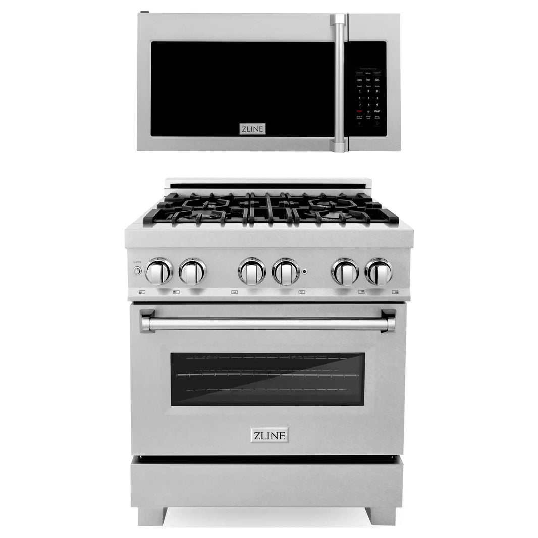 ZLINE 2-Piece Appliance Package - 30" Dual Fuel Range & 30" Over-The-Range Microwave Oven in DuraSnow Stainless Steel (2KP-RASOTRH30)