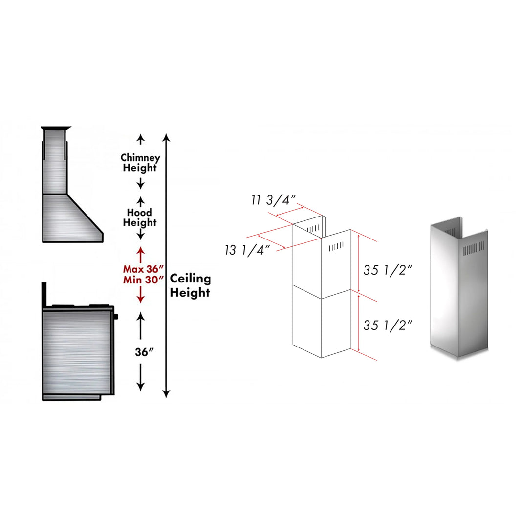 ZLINE 2-36-Inch Chimney Extensions for 10 ft. to 12 ft. Ceilings (2PCEXT-8654ST)