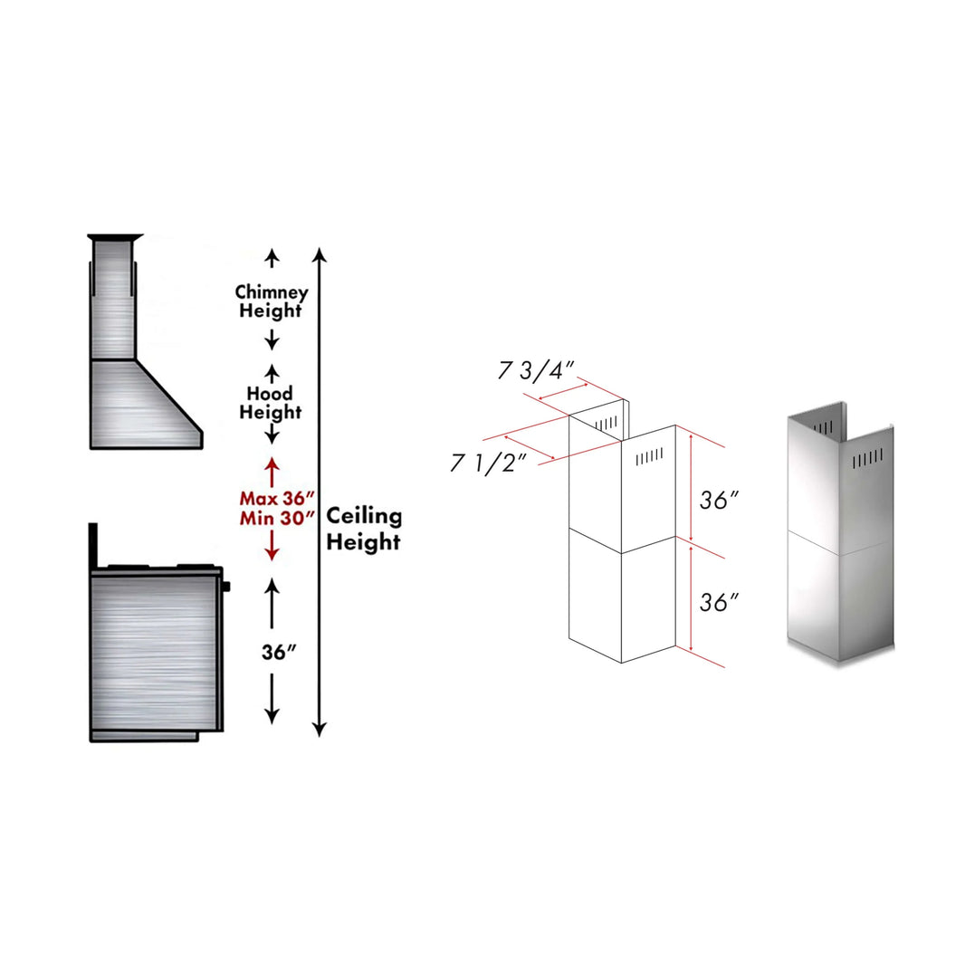 ZLINE 2-36-Inch Chimney Extensions for 10 ft. to 12 ft. Ceilings (2PCEXT-ALP100WL)