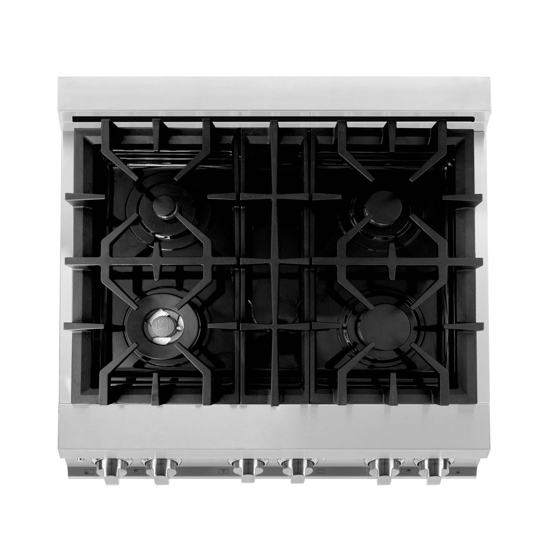 ZLINE 3-Piece Appliance Package - 30" Dual Fuel Range, 36" Refrigerator, & Over-the-Range Microwave/Vent Hood Combo (3KPR-RAOTRH30)