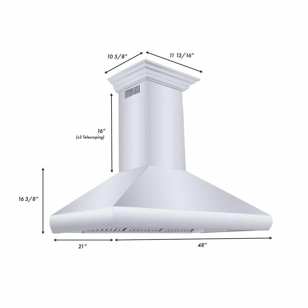 ZLINE 48-Inch Professional Convertible Vent Wall Mount Range Hood in Stainless Steel with Crown Molding (587CRN-48)