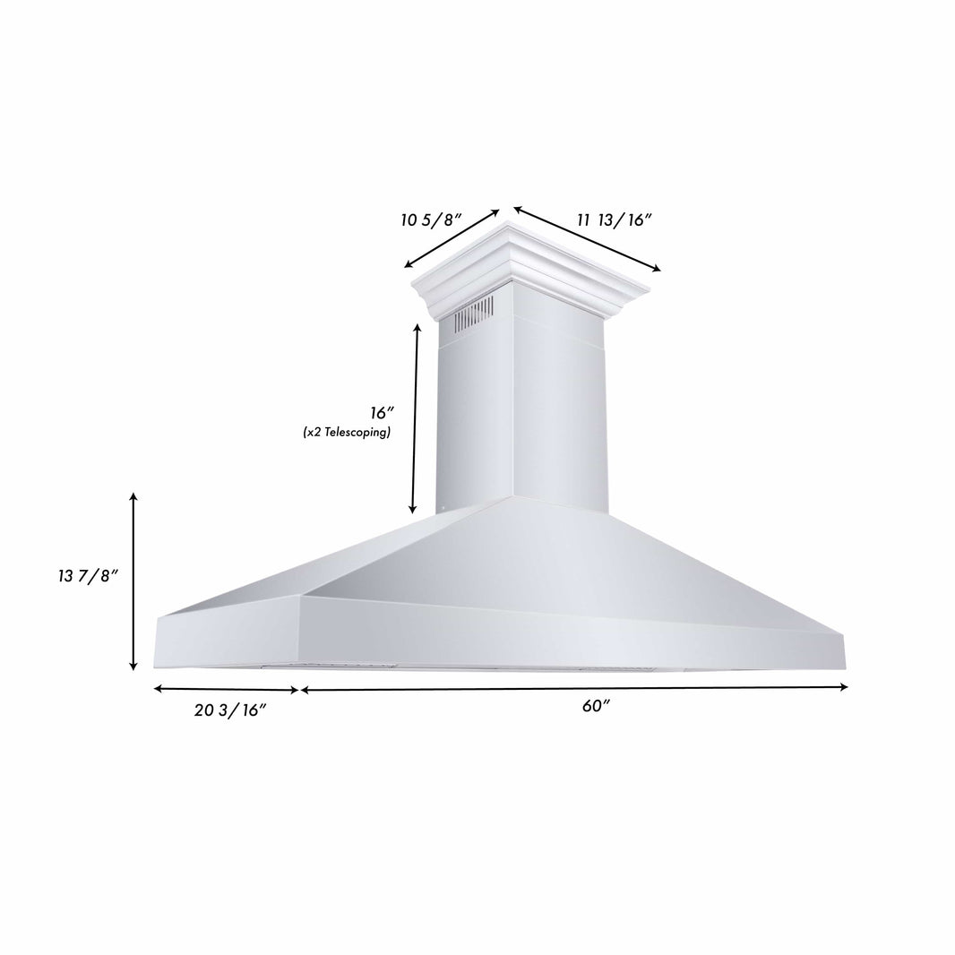 ZLINE 60-Inch Professional Convertible Vent Wall Mount Range Hood in Stainless Steel with Crown Molding (597CRN-60)