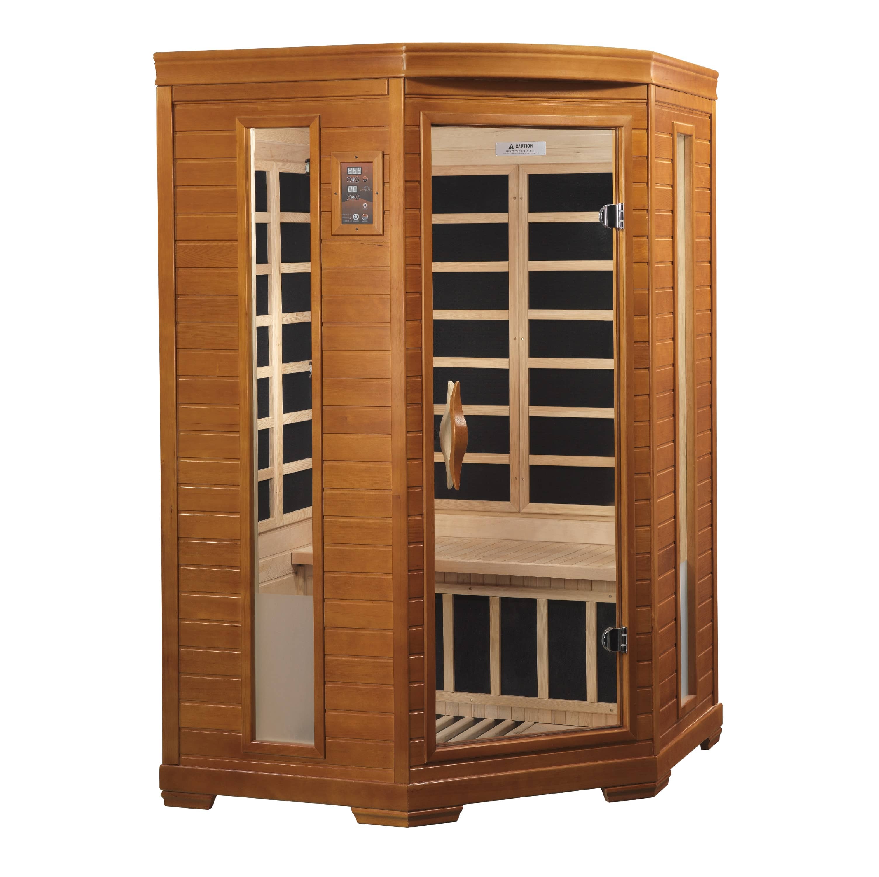 Golden Designs | Heming 2-person Corner Ultra Low EMF FAR Infrared Sauna (Canadian Hemlock) | DYN-6225-02 Elite