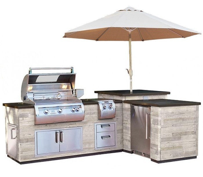 Fire Magic Silver Pine L-Shaped Reclaimed Wood Island System with Kegerator Cutout (IL660-SPK-116BA)