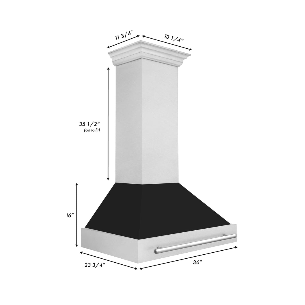 ZLINE 36-Inch Wall Mount Range Hood in DuraSnow Stainless Steel with Black Matte Shell (8654SNX-BLM-36)