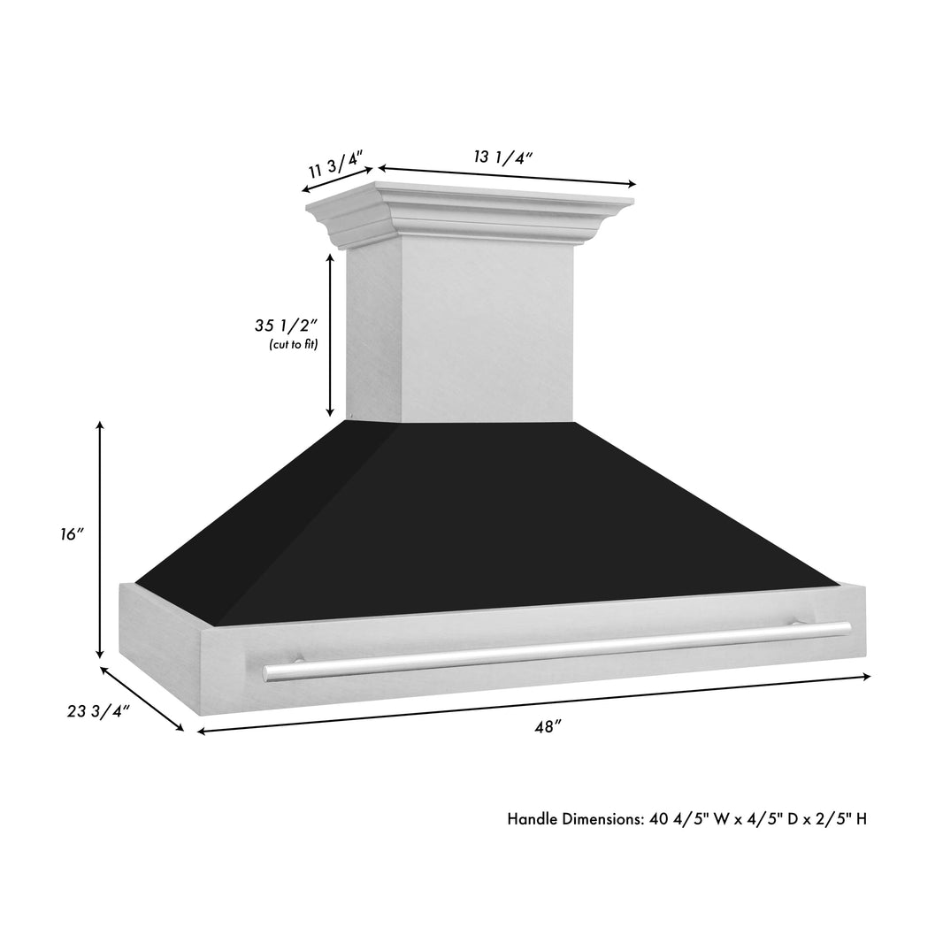 ZLINE 48-Inch Wall Mount Range Hood in DuraSnow Stainless with Black Matte Shell (8654SNX-BLM-48)