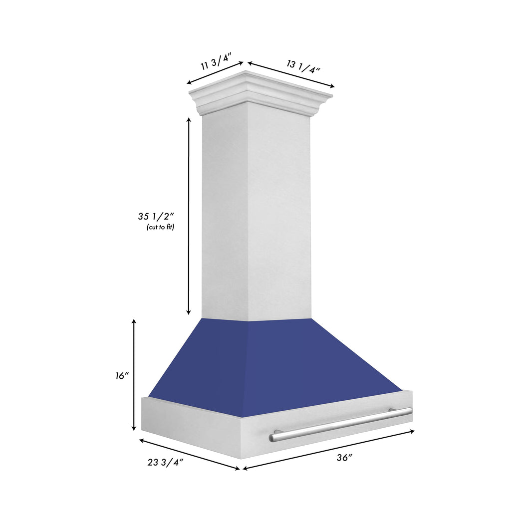 ZLINE 36-Inch Wall Mount Range Hood in DuraSnow® Stainless Steel with Blue Matte Shell (8654SNX-BM-36)