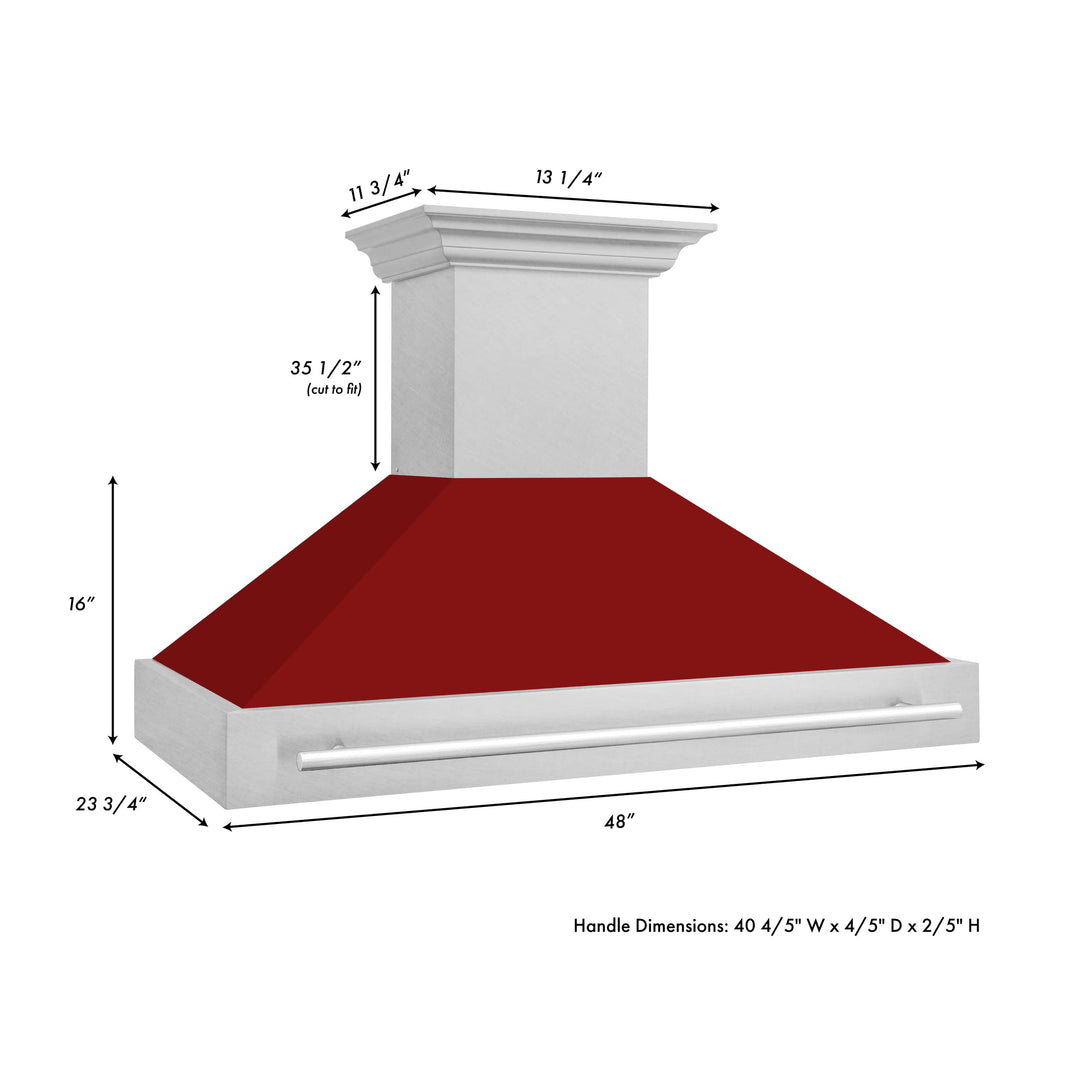 ZLINE 48-Inch Wall Mount Range Hood in DuraSnow Stainless with Red Gloss Shell (8654SNX-RG-48)