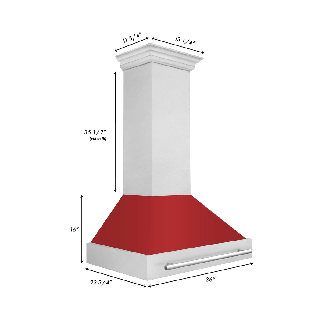 ZLINE 36-Inch Wall Mount Range Hood in DuraSnow Stainless Steel with Red Matte Shell (8654SNX-RM-36)