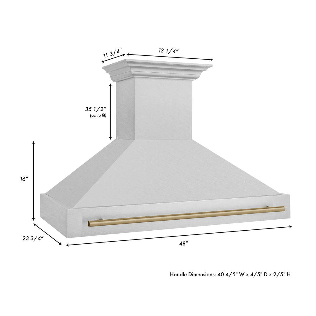 ZLINE 48-Inch Autograph Edition Wall Mount Range Hood in DuraSnow Stainless Steel with Champagne Bronze Handle (8654SNZ-48-CB)