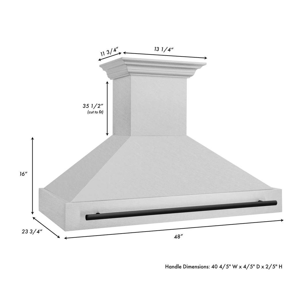 ZLINE 48-Inch Autograph Edition Wall Mount Range Hood in DuraSnow Stainless Steel with Matte Black Handle (8654SNZ-48-MB)