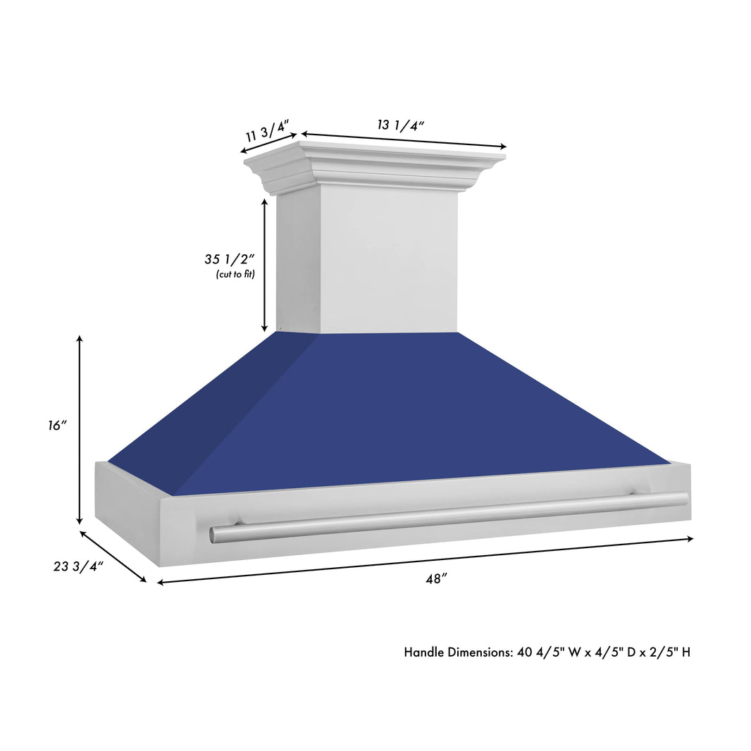 ZLINE 48-Inch Wall Mount Range Hood in Stainless Steel with Blue Matte Shell and Stainless Steel Handle (8654STX-BM-48)