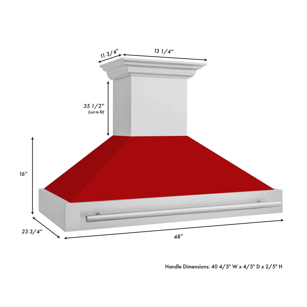 ZLINE 48-Inch Wall Mount Range Hood in Stainless Steel with Red Matte Shell and Stainless Steel Handle (8654STX-RM-48)