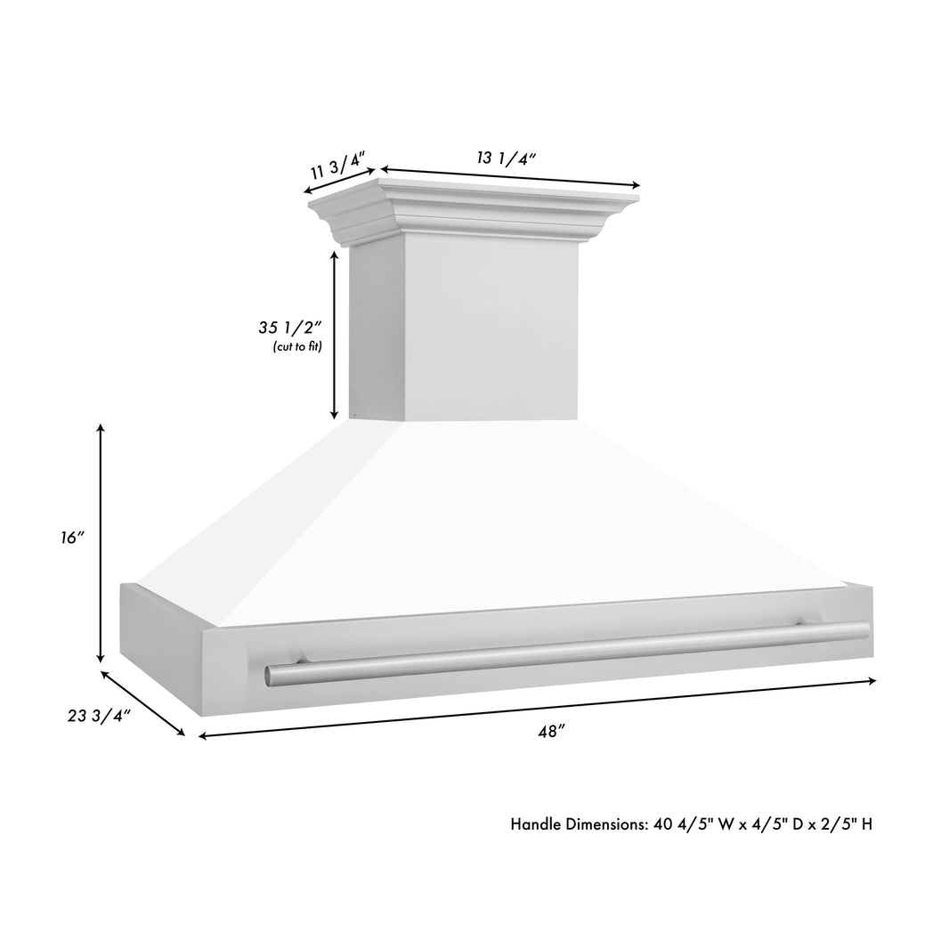 ZLINE 48-Inch Wall Mount Range Hood in Stainless Steel with White Matte Shell and Stainless Steel Handle (8654STX-WM-48)