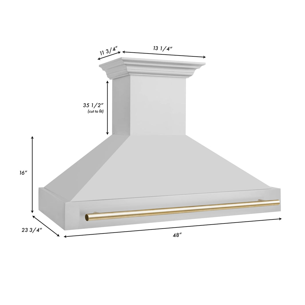 ZLINE 48-Inch Autograph Edition Wall Mount Range Hood in Stainless Steel with Gold Handle (8654STZ-48-G)