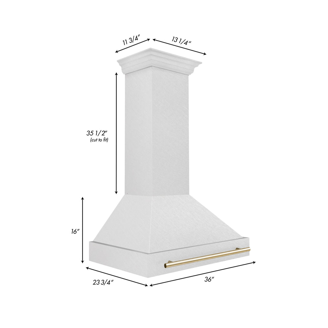 ZLINE 36-Inch Autograph Edition Wall Mount Range Hood in DuraSnow Stainless Steel with Gold Handle (8654SNZ-36-G)