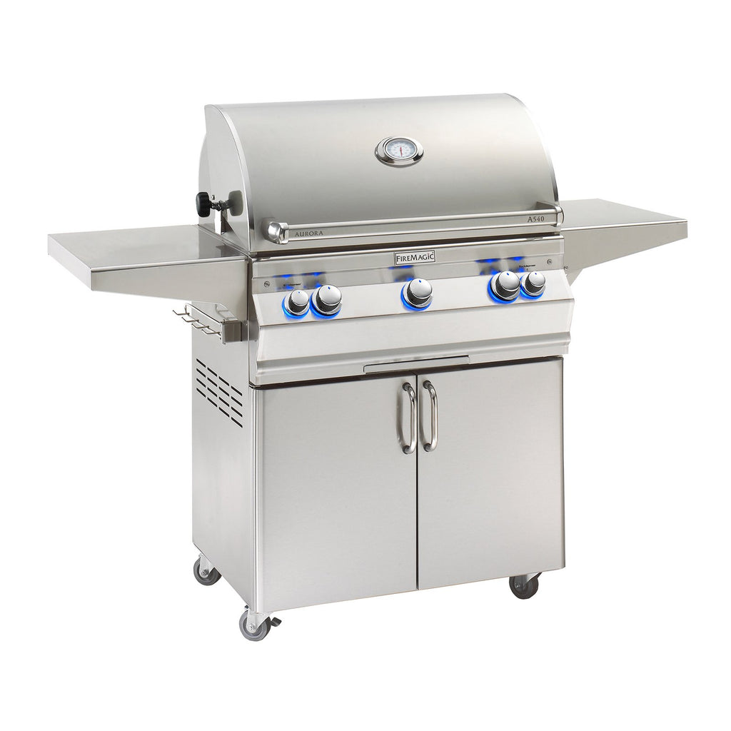 Fire Magic Aurora A540s 30-Inch Propane Gas Freestanding Grill with Backburner and Analog Thermometer (A540S-8EAP-61)