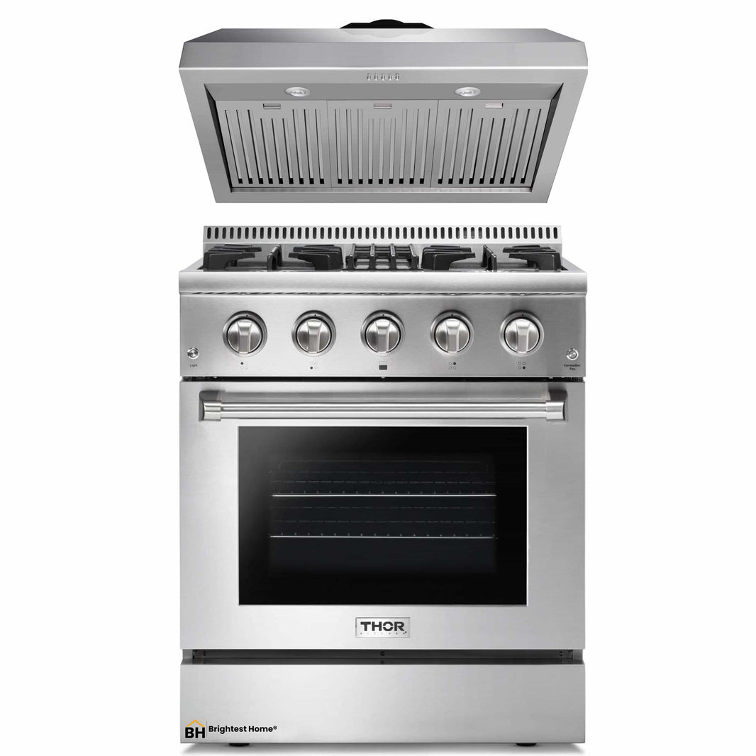 Thor Kitchen 2-Piece Pro Appliance Package - 30-Inch Dual Fuel Range & Premium Under Cabinet Hood in Stainless Steel