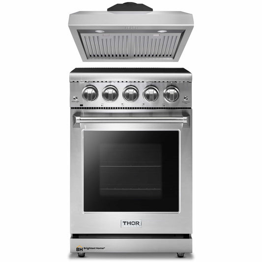 Thor Kitchen 2-Piece Appliance Package - 24-Inch Electric Range and Under Cabinet Hood in Stainless Steel