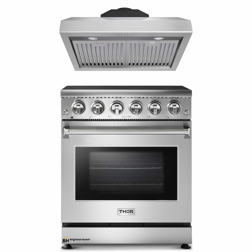 Thor Kitchen 2-Piece Appliance Package - 30-Inch Electric Range and Under Cabinet Range Hood in Stainless Steel