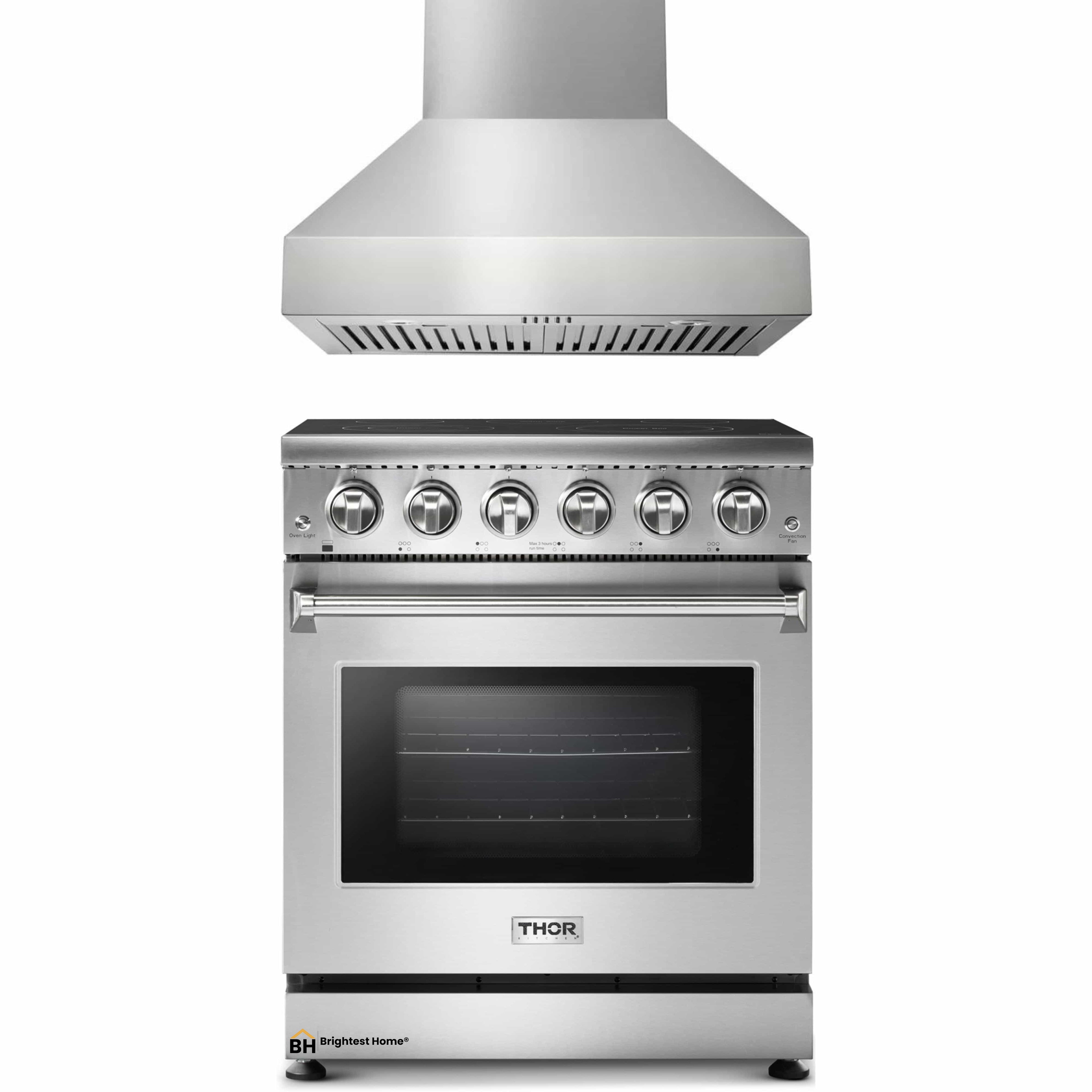 Thor Kitchen 2-Piece Appliance Package - 30-Inch Electric Range and Pro-Style Wall Mounted Range Hood in Stainless Steel