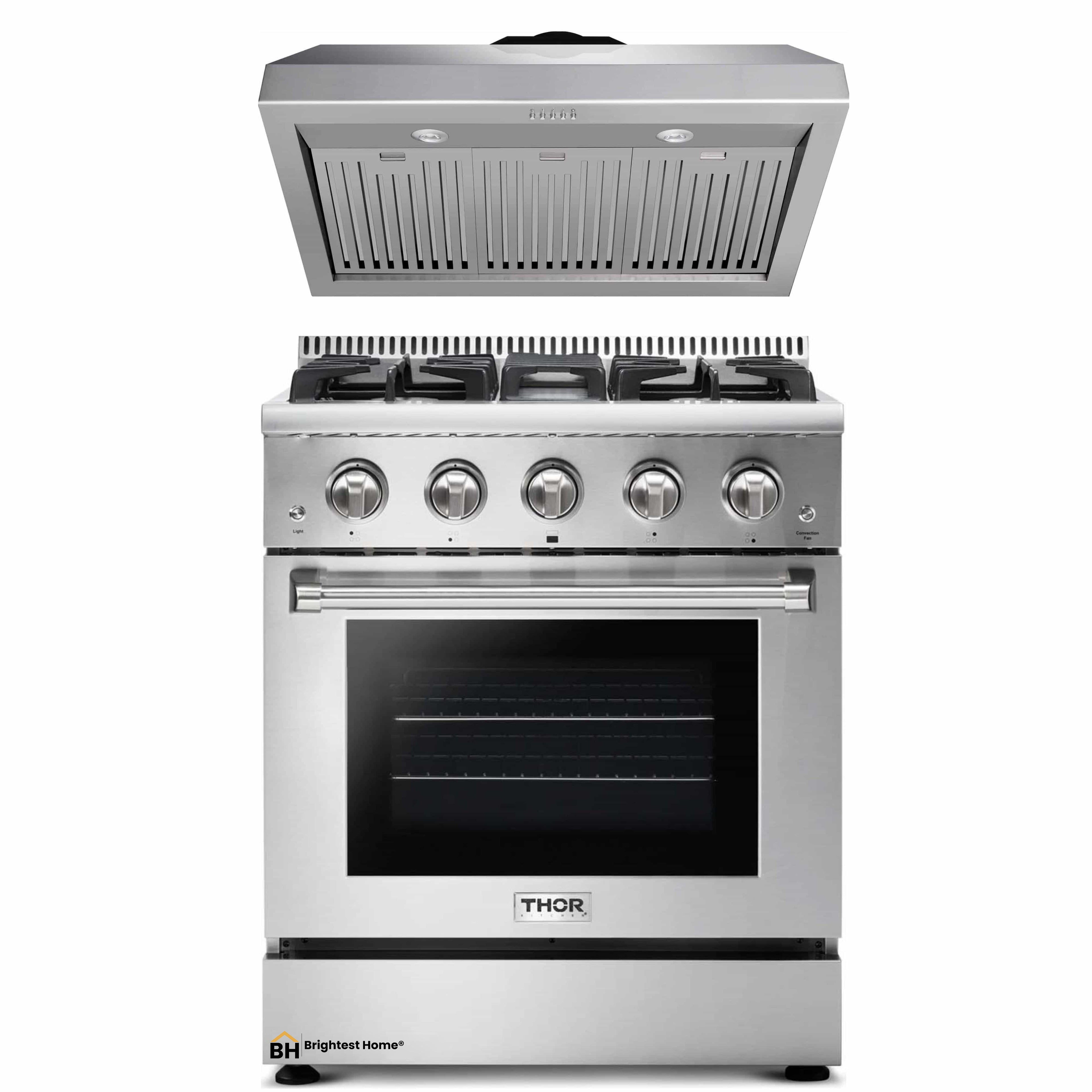 Thor Kitchen 2-Piece Pro Appliance Package - 30-Inch Gas Range & Premium Under Cabinet Hood in Stainless Steel