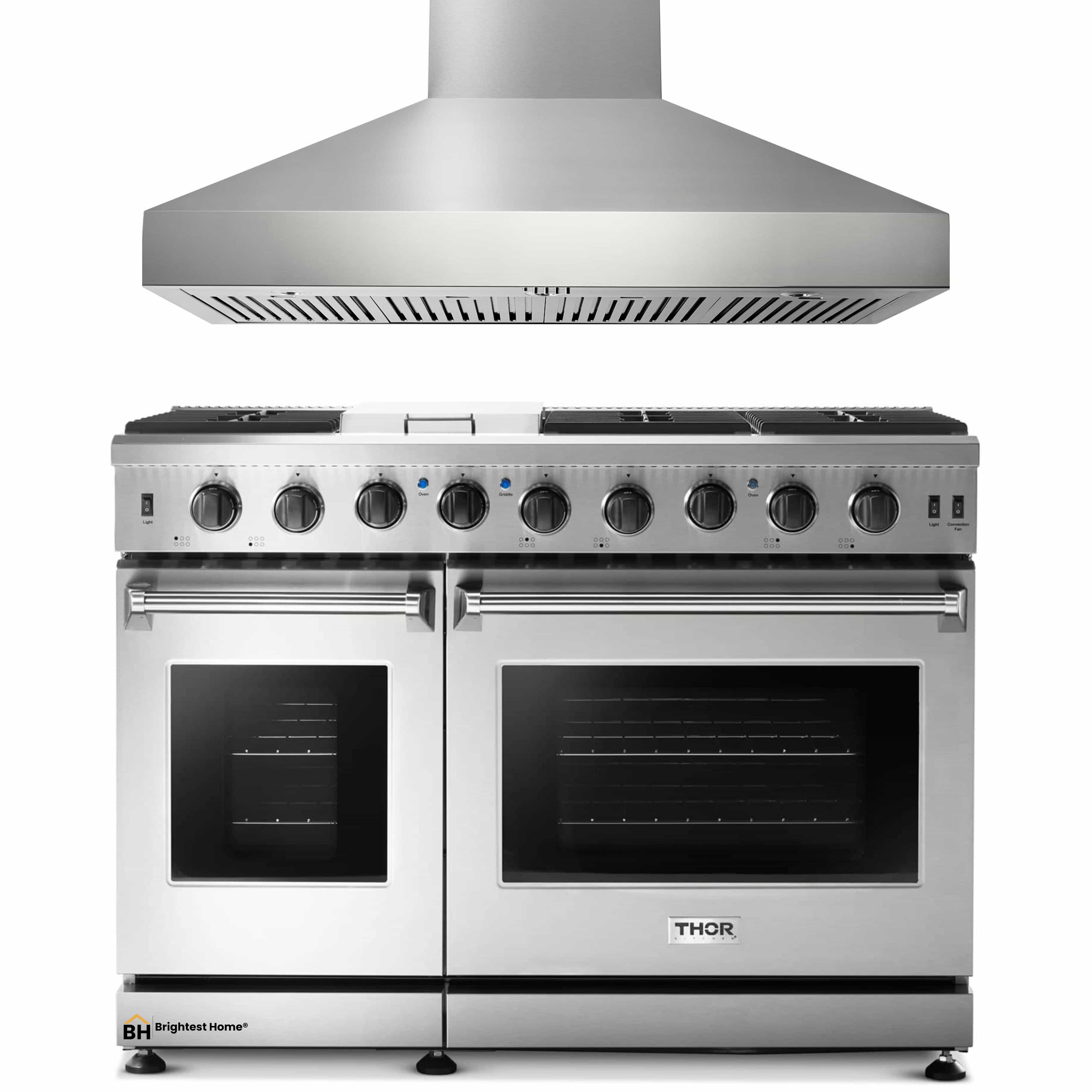 Thor Kitchen 2-Piece Appliance Package - 48-Inch Gas Range & Pro Wall Mount Hood in Stainless Steel