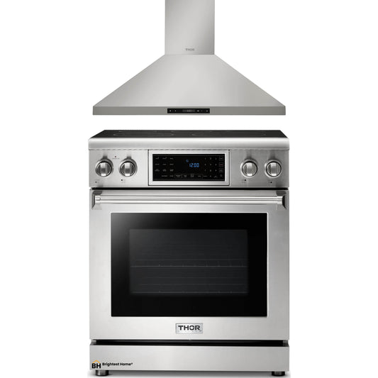 Thor Kitchen 2-Piece Appliance Package - 30-Inch Electric Range with Tilt Panel and Wall Mounted Range Hood in Stainless Steel