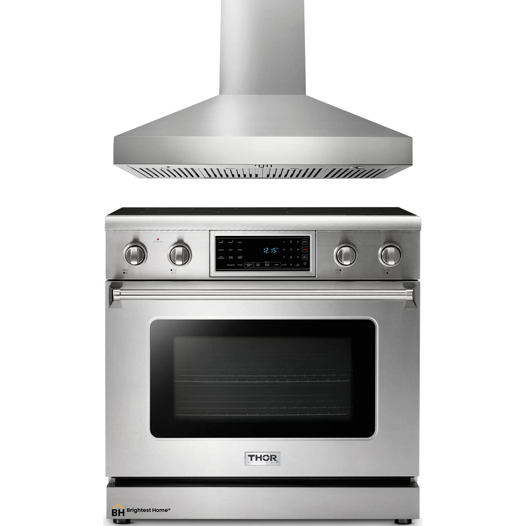 Thor Kitchen 2-Piece Appliance Package - 36-Inch Electric Range with Tilt Panel and Under Cabinet Hood in Stainless Steel