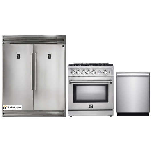 Forno 3-Piece Appliance Package - 30-Inch Gas Range, Pro-Style Refrigerator, and Dishwasher in Stainless Steel