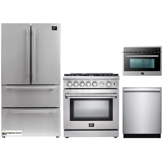 Forno 4-Piece Appliance Package - 30-Inch Gas Range, Refrigerator, Microwave Oven, & 3-Rack Dishwasher in Stainless Steel