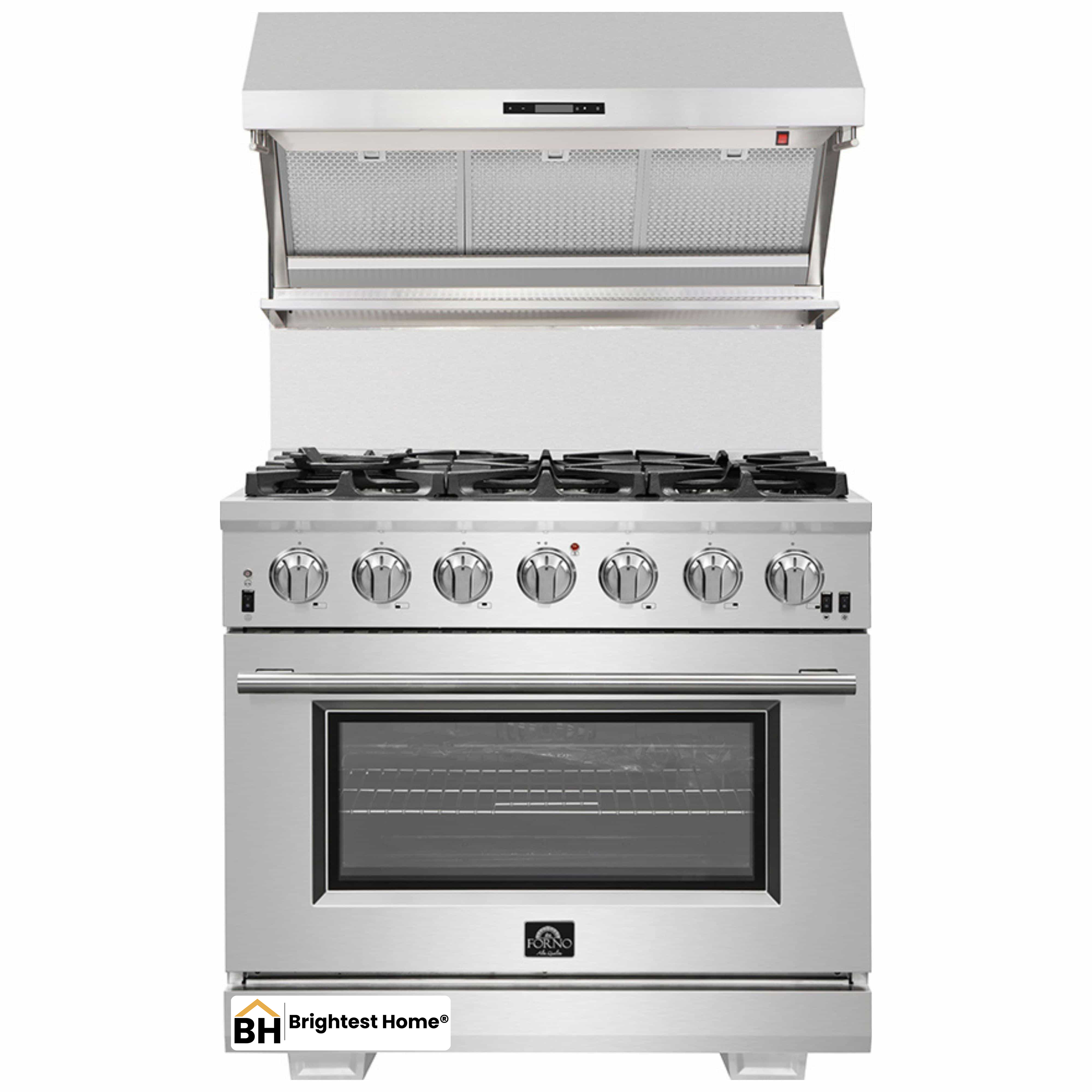 Forno 2-Piece Pro Appliance Package - 36-Inch Gas Range & Wall Mount Hood with Backsplash in Stainless Steel