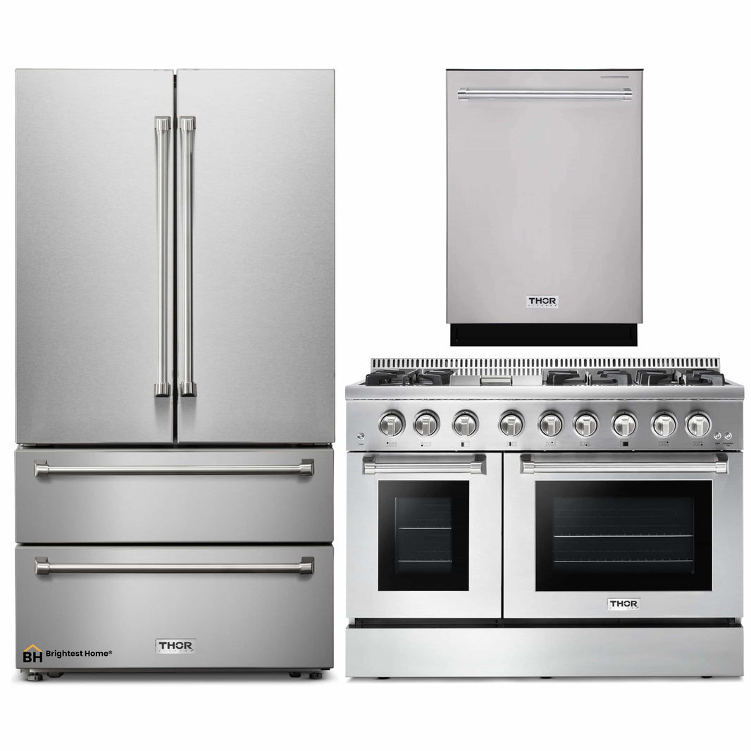 Thor Kitchen 3-Piece Pro Appliance Package - 48-Inch Dual Fuel Range, Dishwasher & Refrigerator in Stainless Steel