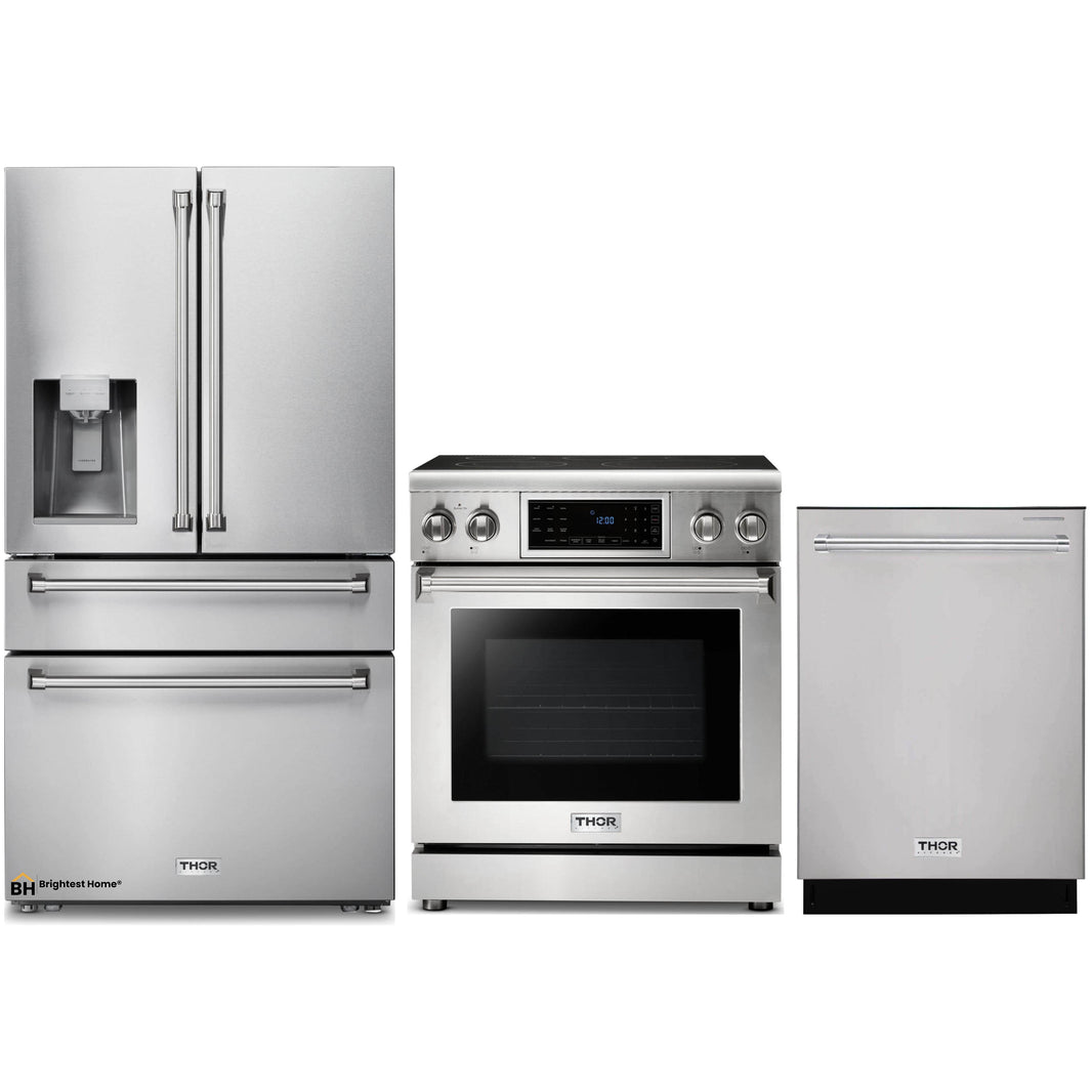 Thor Kitchen 3-Piece Appliance Package - 30-Inch Electric Range, French Door Refrigerator, and Dishwasher in Stainless Steel