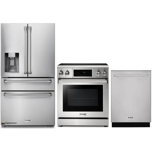 Thor Kitchen 3-Piece Appliance Package - 30-Inch Electric Range, French Door Refrigerator, and Dishwasher in Stainless Steel