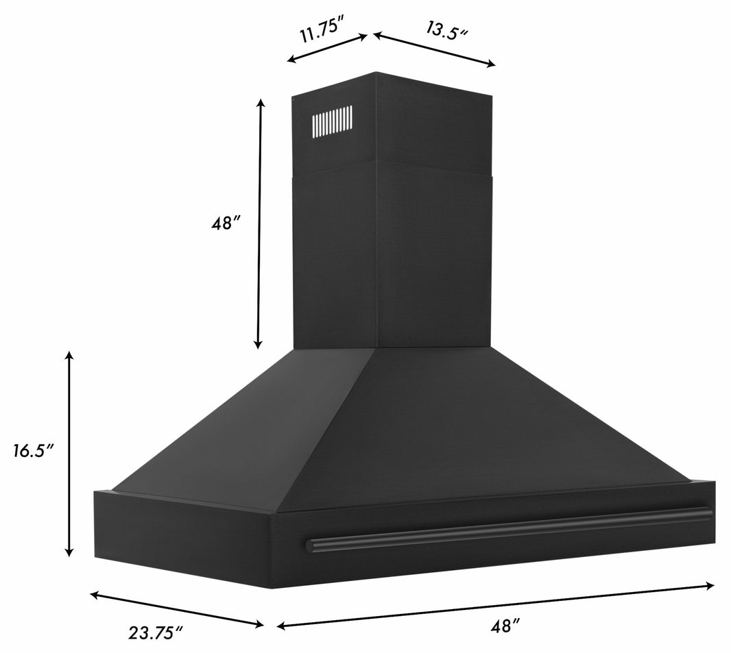 ZLINE 48-Inch Wall Mount Range Hood in Black Stainless Steel (BS655-48-BS)