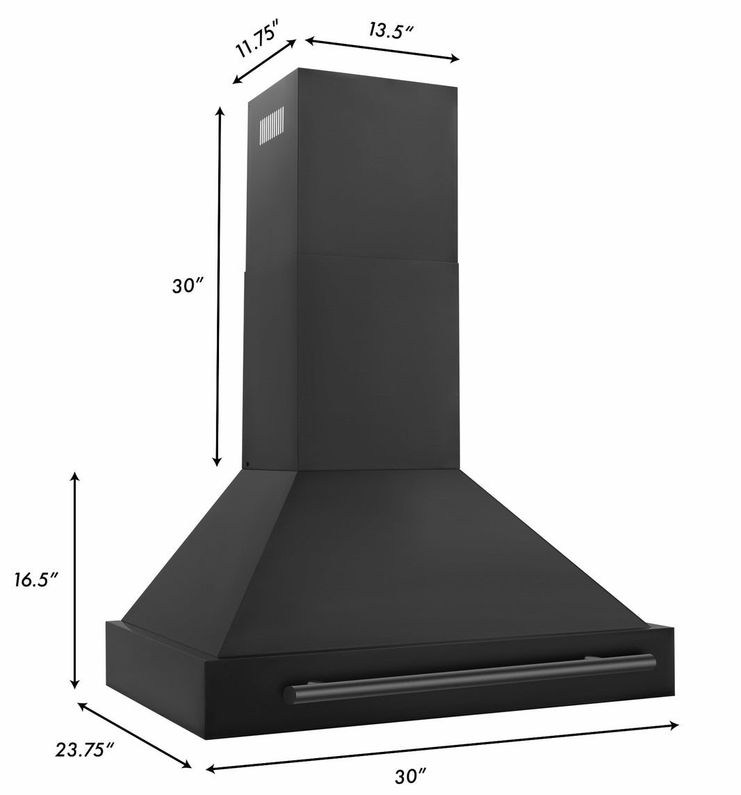 ZLINE 30-Inch Wall Mount Range Hood in Black Stainless Steel (BS655-30-BS)