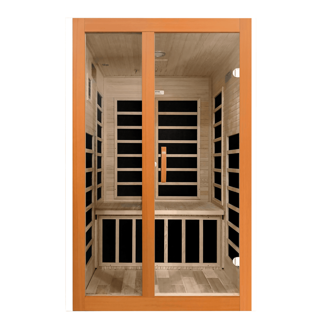 Golden Designs | Santiago 2-person Ultra Low EMF FAR Infrared Sauna (Canadian Hemlock) | DYN-6209-02 Elite