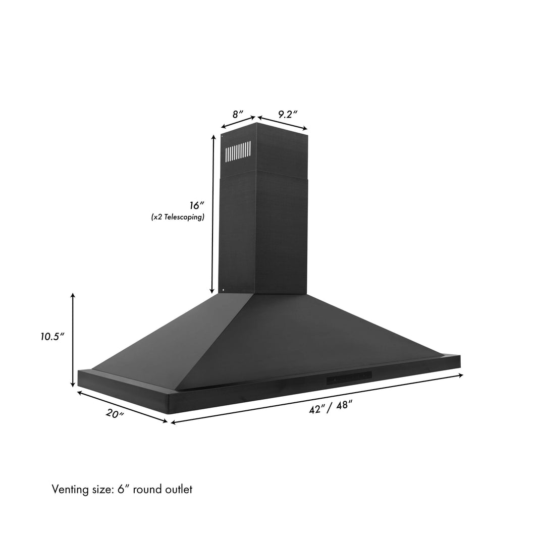 ZLINE 48-Inch Convertible Vent Wall Mount Range Hood in Black Stainless Steel (BSKBN-48)